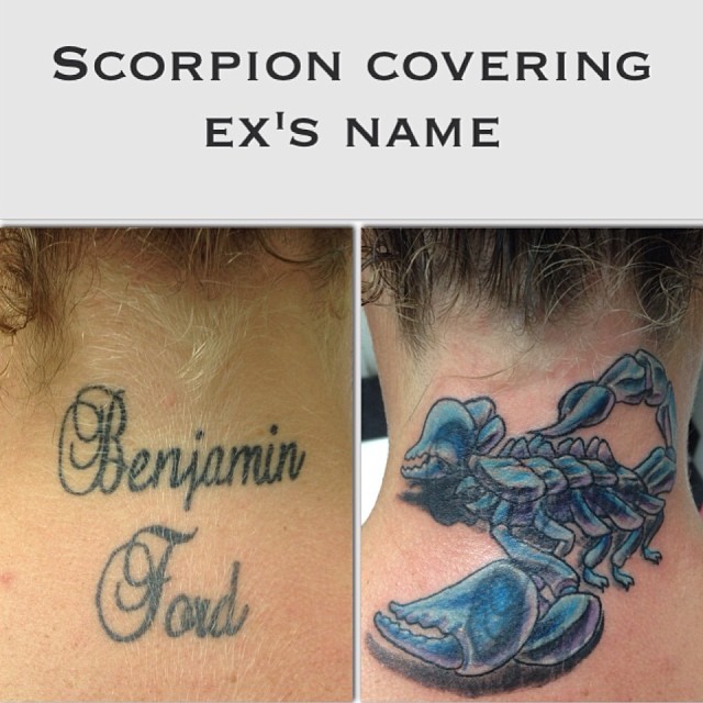 Scorpion covering ex's name