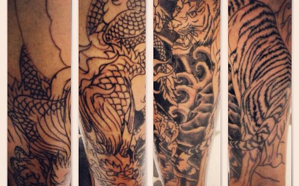 First session on Japanese tiger/dragon lower leg