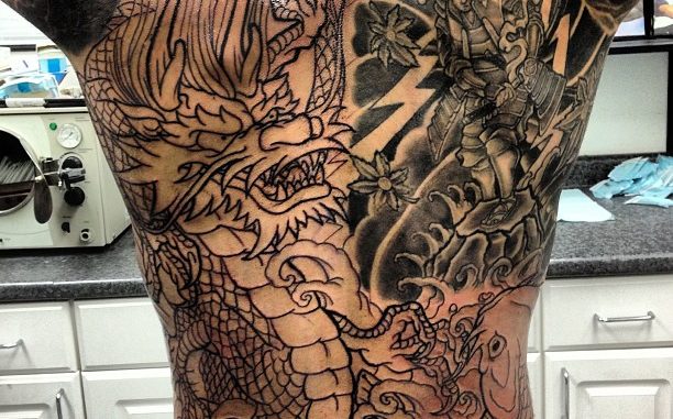 Linework for dragon/koi back piece