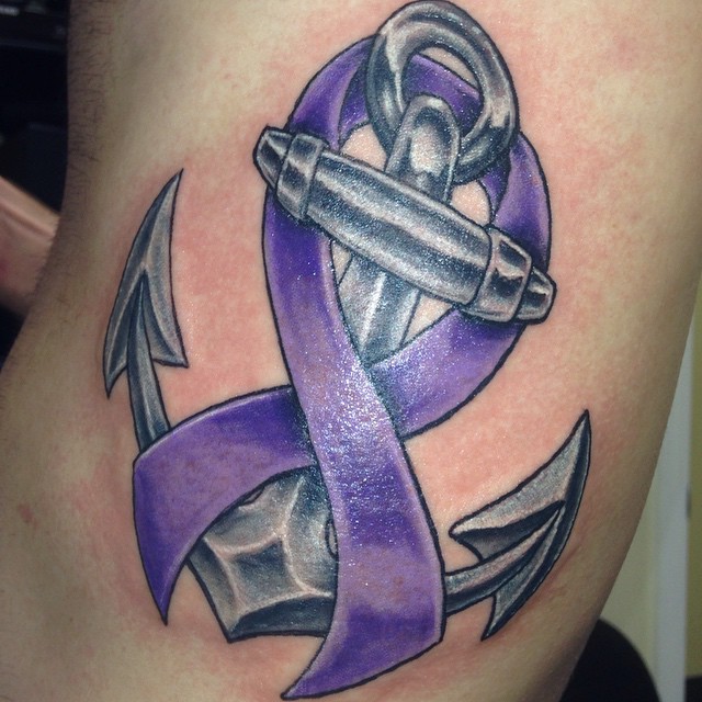 Anchor with Pancreatic Cancer Awareness Ribbon - Fishink Tattoo.