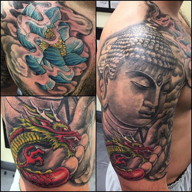 Men Chest Tattoo Sticker Buddha Dragon Words Death – glaryyears tattoos